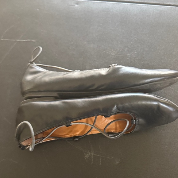 Lucky Brand Black Leather Lace-Up Ballet Flats with Ankle Tie - Picture 3 of 5